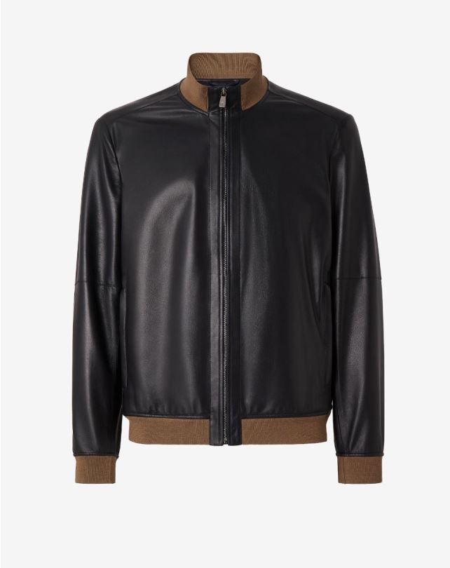 FDB6T106 niebieski mężczyźni odzież Corneliani kurtka bomber z ultralekkiej skóry nappa