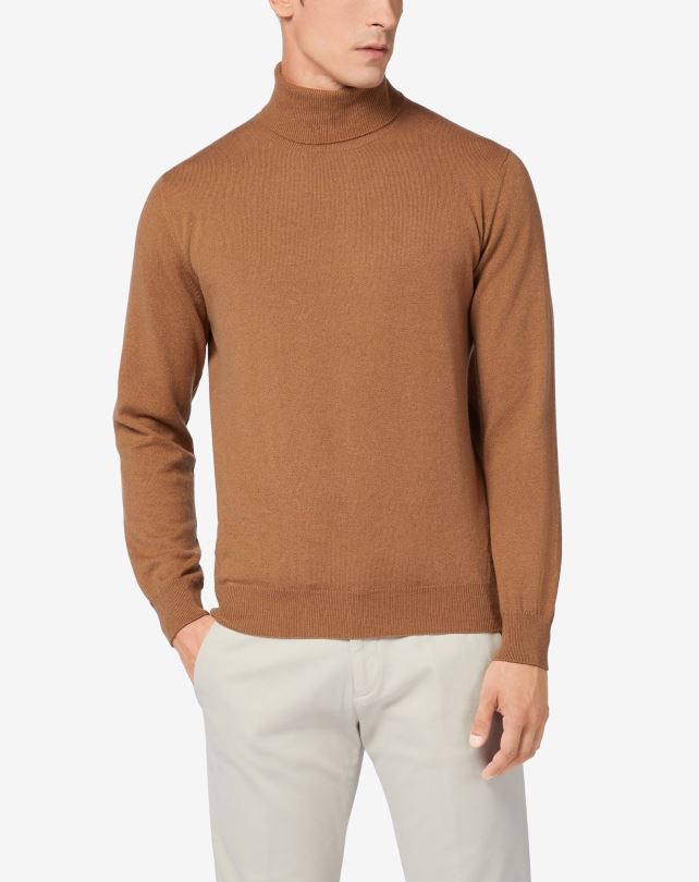 FDB6T152 beżowy mężczyźni odzież Corneliani Golf z czystego kaszmiru w kolorze camelowym