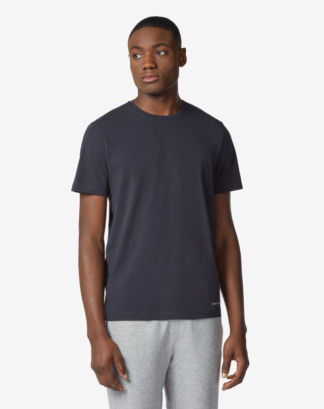FDB6T284 ciemnoniebieski mężczyźni odzież Corneliani T-shirt z elastycznej bawełny z okrągłym dekoltem