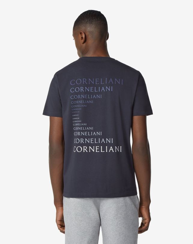 FDB6T284 ciemnoniebieski mężczyźni odzież Corneliani T-shirt z elastycznej bawełny z okrągłym dekoltem