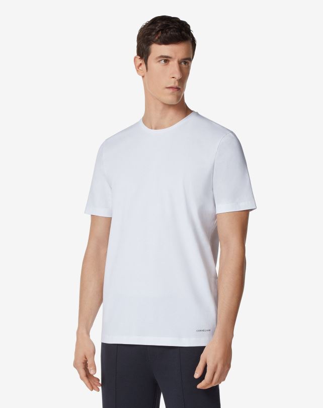 FDB6T285 biały mężczyźni odzież Corneliani T-shirt z elastycznej bawełny z okrągłym dekoltem