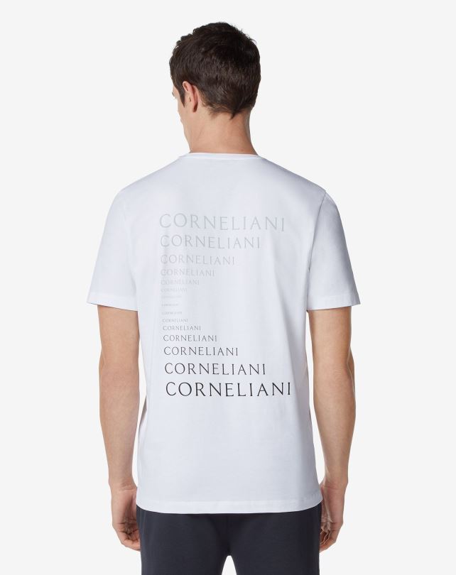 FDB6T285 biały mężczyźni odzież Corneliani T-shirt z elastycznej bawełny z okrągłym dekoltem