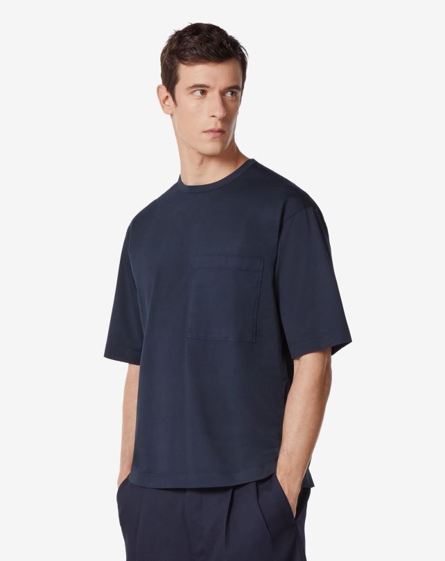 FDB6T301 ciemnoniebieski mężczyźni odzież Corneliani T-shirt z bawełny organicznej z okrągłym dekoltem