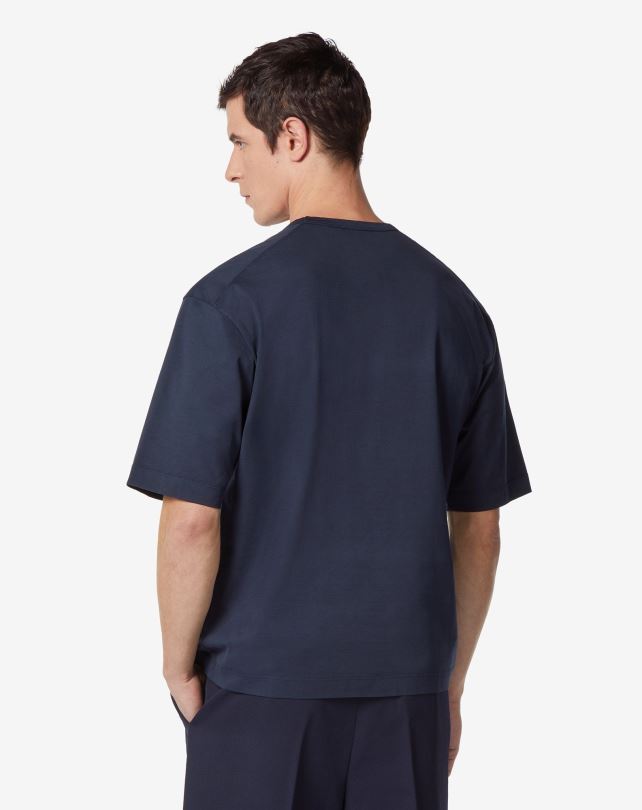 FDB6T301 ciemnoniebieski mężczyźni odzież Corneliani T-shirt z bawełny organicznej z okrągłym dekoltem