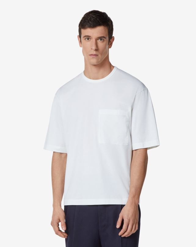 FDB6T302 biały mężczyźni odzież Corneliani T-shirt z bawełny organicznej z okrągłym dekoltem