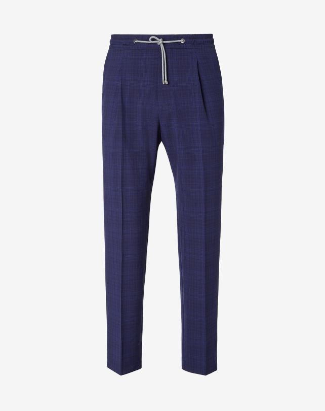 FDB6T334 niebieski mężczyźni odzież Corneliani Wełniane spodnie jogger s130s z jedną zakładką