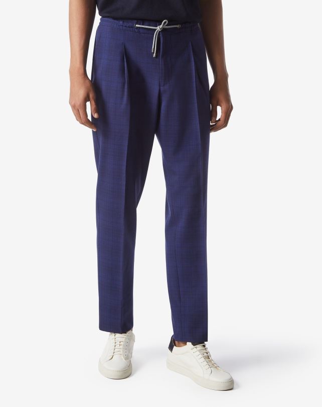 FDB6T334 niebieski mężczyźni odzież Corneliani Wełniane spodnie jogger s130s z jedną zakładką