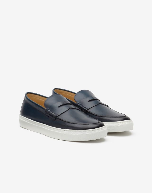 FDB6T408 ciemnoniebieski mężczyźni buty Corneliani wsuwane ze skóry cielęcej