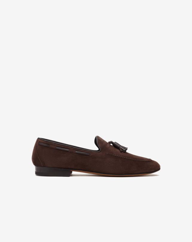 FDB6T419 heban mężczyźni buty Corneliani zamszowe mokasyny z frędzlami